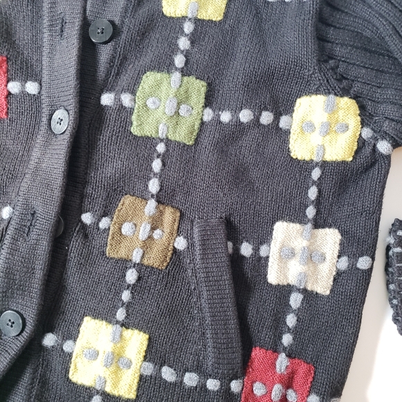Vintage Cotton Mockneck Geometric Lagenlook Artsy Sweater Cardigan Pockets Sz S - Picture 7 of 9